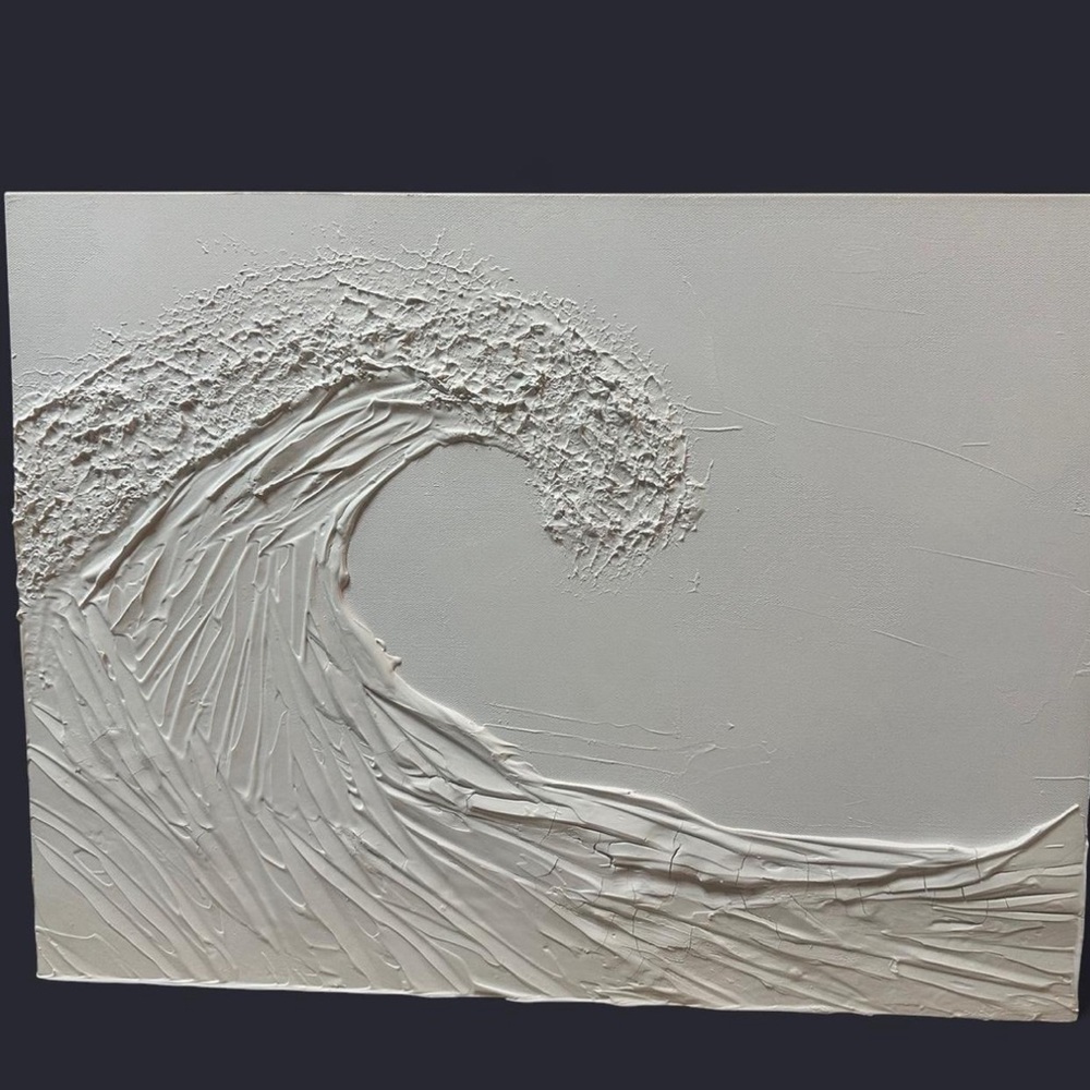 Handmade 1/1 Textured White Wave Canvas Art